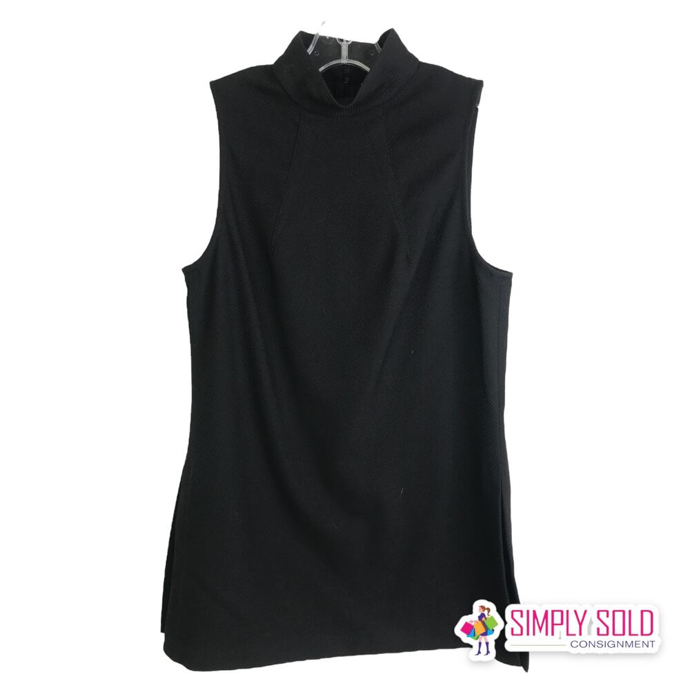 Trina Turk Women Skater Dress Black Stretch Mock Neck Sleeveless 2 NWT $198